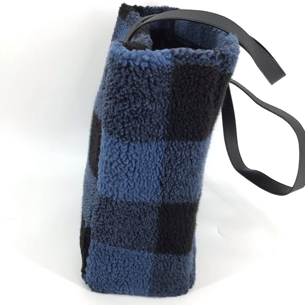 Barnes & Noble Exclusive Blue Buffalo Plaid Sherpa Tote Bag - Picture 2 of 11